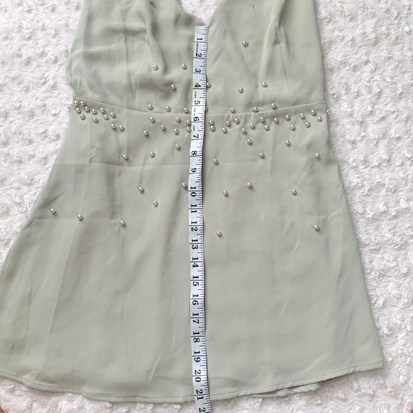 WILDFOX COUTURE PEARL SAGE GREEN MINI V-NECK DRESS - Picture 7 of 11